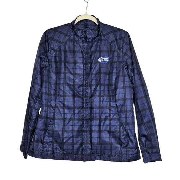 North End Sport Bud Light Womens Jacket Blue Plaid Full zip Lightweight Size L - Picture 1 of 16